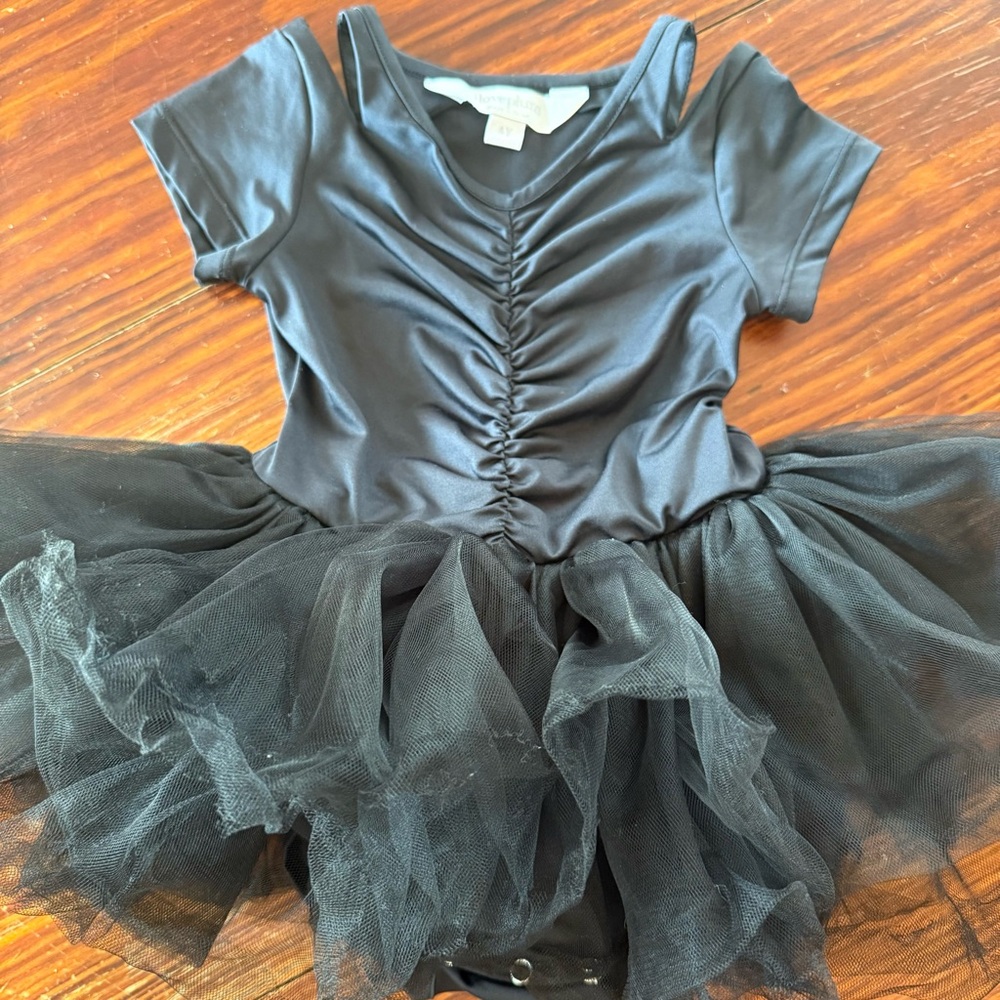 iloveplum Black Tutu Dress with Ruched Bodice – Size 4Y